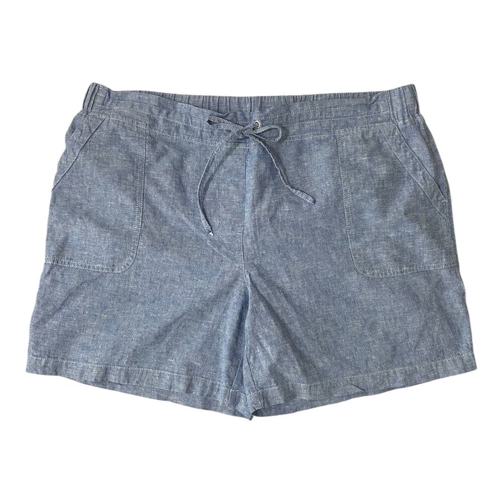 Talbots Shorts Chambray Size 16 Petite Linen Cotton High Rise Pocketed Pull On